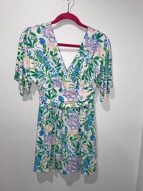 Lilly Pulitzer Floral V-Neck Short Romper in Pastel Pink & Blue